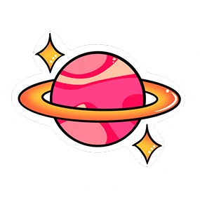 Cartoon planet with a ring on a white background